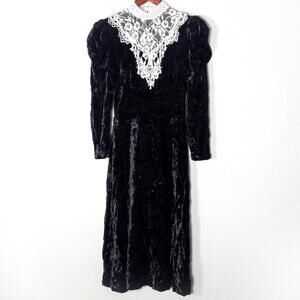 Scott McClintock Maxi Dress Black Crushed Velvet Lace Size 10 Whimsigoth